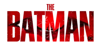 The logo of "The Batman" colored red with slight deterioration, scratches, and a bat emblem