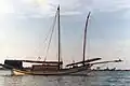 The Cinta Jaya, a 45' (LOD) working bedar in the estuary of the Terengganu river, 1980