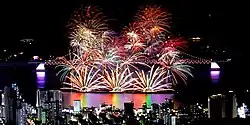 The Busan International Fireworks Festival held annually at the beach (2018)