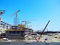 Construction site (18.03.2014): Podium, Crescent Place concrete core rising, car park
