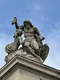 Parapet sculpture of Zeus, Thetis, and an eagle at the southeast corner, 2025