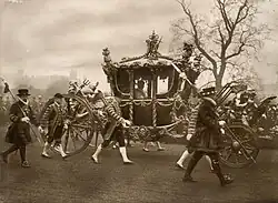 King George V and Queen Mary opening their first Parliament, 6 February 1911, and travelling to Westminster in the Gold State Coach