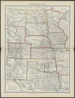 Central United States in 1908 from The Harmsworth atlas and Gazetter.