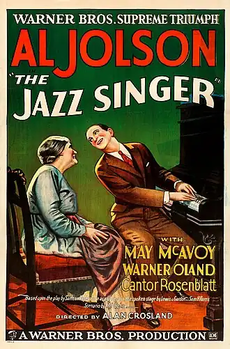 Image 36The Jazz Singer (1927), was the first full-length film with synchronized sound. (from History of film technology)