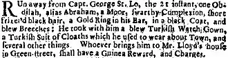 Advertisement for information about a runaway slave