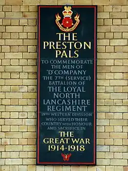 A commemorative plaque for the Preston Pals.