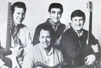 Classic lineup of the Ventures, 1967, left to right: Bob Bogle, Nokie Edwards, Mel Taylor, Don Wilson
