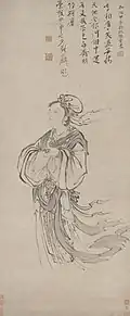 Zhinü with a shuttle in her hand, painted by Zhang Ling, Ming dynasty.