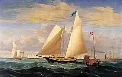 America, the winner, crossing the finish line