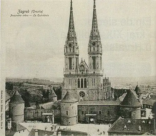 Finished Cathedral with Kaptol Fortress still intact, 1902.-1906