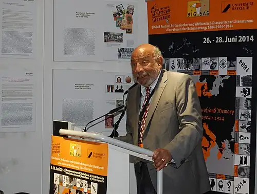 Theodor Wonja Michael pictured giving a speech in Bayreuth in 2014