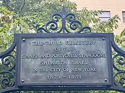 The Third Cemetery of the Spanish and Portuguese Synagogue Shearith Israel in the City of New York 1829-1851.