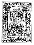 Student receiving a book of alchemy from a master.