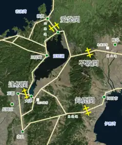 A topographic map of central Japan with locations labeled in Japanese