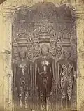 Sculptures of Ajitanatha, Neminath and Shreyanasanatha inside Bhand Dewal