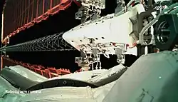 Flexible solar array on Tianhe core module after deployment.
