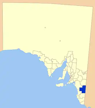 Location of Tatiara District Council in blue