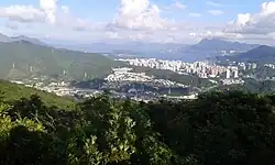 Panoramic view of Hong Lok Yuen with Tai Po and Tolo Harbour in the background
