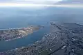 View of Tone River mouth and Chōshi city from air