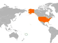 Map indicating locations of Tonga and USA