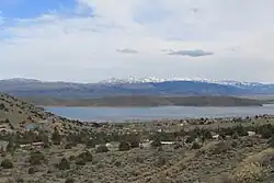 Community of Topaz Lake in foreground, with lake beyond