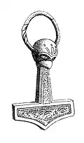 Drawing of Thor's hammer amulet from Mandemark, Møn, Denmark