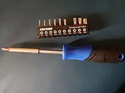 A Torx screwdriver with a set of interchangeable Torx bits