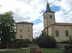 The tower and church in Labry