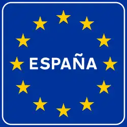 Road traffic sign of border with Spain.