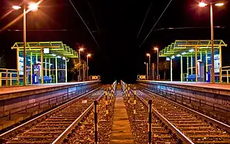 Muehlenkamp Stadtbahn station at night.