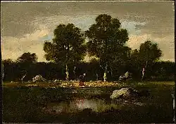 Trees near Barbizon (1855–76), oil on panel, 5 1/8 x 7 3/16 in. (13 x 18.3&nbsp;cm), Clark Art Institute