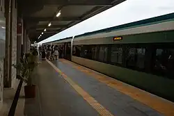 Passengers boarding the Tren Maya at Valladolid station, Yucatán, Mexico.