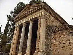 The façade of the Clitunno Tempietto.