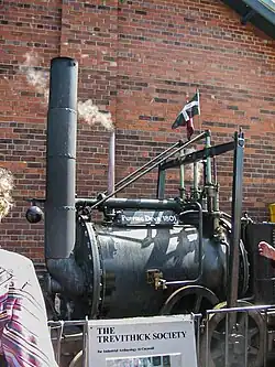 Image 49A replica of Richard Trevithick's 1801 road locomotive 'Puffing Devil' (from History of the automobile)