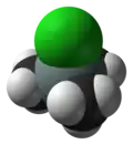 Space-filling model of the trimethylsilyl chloride molecule