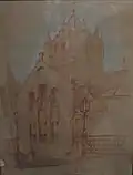 "Trinity Church", Copley Square, Boston MA, By LVG, 1928, Drawing & Charcoal, 16" x 21", Goriansky Family Collection