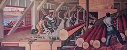 Post Office mural "Lumber Manufacturing" by Jerry Bywaters, 1942