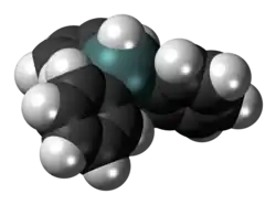 Space-filling model of the triphenyltin hydride molecule