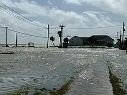 Flooding near a house in Fulton, Texas