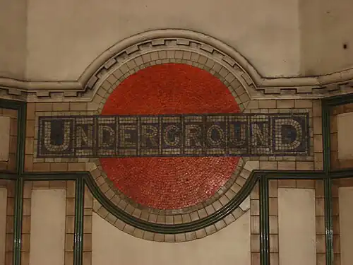Image 47Early style tube roundel in mosaic at Maida Vale Underground station.
