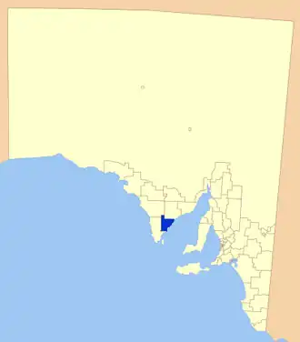 Location of Tumby Bay District Council in blue