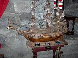 Model of Sovereign of the Seas on display in the Bodrum Museum of Underwater Archaeology, Bodrum, Turkey, with royals