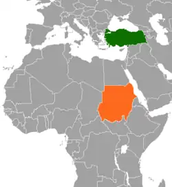 Map indicating locations of Sudan and Turkey