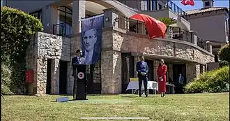 Turkish flags and a portrait of Mustafa Kemal Atatürk displayed at the Turkish Consulate in Cape Town during Republic Day celebrations