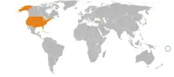 Map indicating locations of Tuvalu and USA