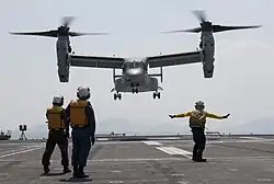 USMC MV-22B Osprey aboard JS Hyūga on 19 April 2016.