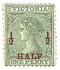 Victoria, 1873: Penny stamp overprinted to new value of halfpenny