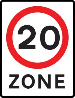 Entrance to a 20&nbsp;mph (32&nbsp;km/h) speed limit zone