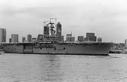 USS Okinawa arrives at San Diego in 1991.