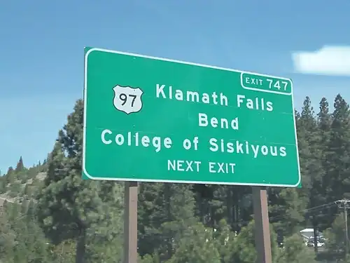 US&nbsp;97 sign on I-5 in the City of Weed